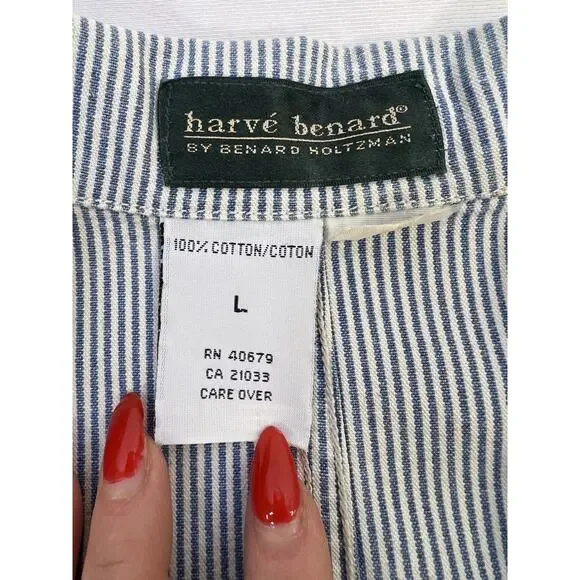 Harve Benard Vtg 90s Women's Blazer White Blue Striped Nautical Women’s L Cotton - Picture 10 of 13